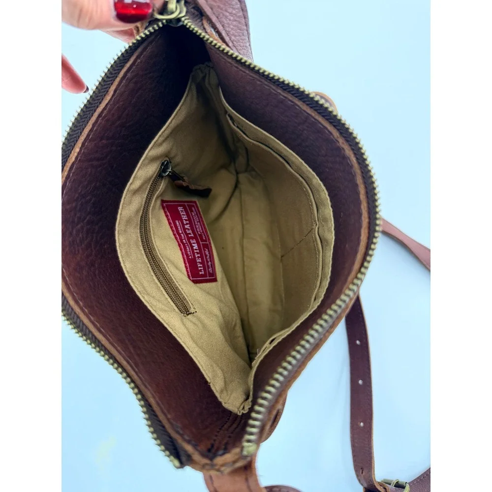 Lifetime Leather Crossbody Bag Brown Full Grain Cowhide Leather Adjustable Strap